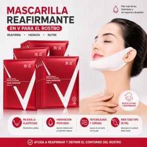 Mascarilla reafirmante en V para rostro, ideal para cuidado facial, hidratación y sensación de firmeza. Práctica y disponible por mayoreo.