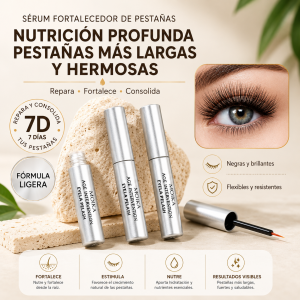 Sérum fortalecedor de pestañas con aplicador fino, ideal para nutrir, cuidar y mejorar la apariencia de las pestañas. Disponible por mayoreo.