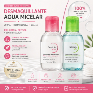 Desmaquillante agua micelar,  práctico para remover maquillaje e impurezas del rostro. Ideal para uso diario y disponible por mayoreo.