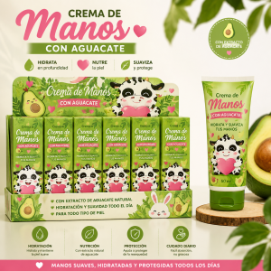 Crema de manos con extracto de aguacate, práctica para hidratar y suavizar la piel. Ideal para uso diario y venta por mayoreo.