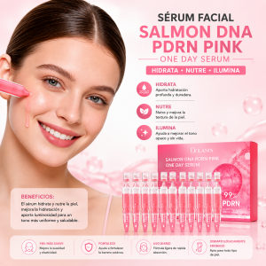 Sérum facial Salmon DNA PDRN Pink en ampollas, ideal para hidratar, nutrir e iluminar la piel. Práctico para skincare y disponible por mayoreo.