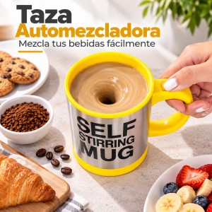 Taza automezcladora práctica para mezclar café, chocolate y otras bebidas fácilmente. Ideal para casa y oficina. Venta por mayoreo.