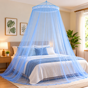 Mosquitero tipo dosel con malla ligera para cubrir la cama y ayudar a proteger el área de descanso contra mosquitos e insectos. Venta por mayoreo.