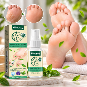 Spray refrescante y desodorante para pies de 30 ml. Práctico para complementar la higiene diaria y brindar una agradable sensación de frescura. Venta por mayoreo.