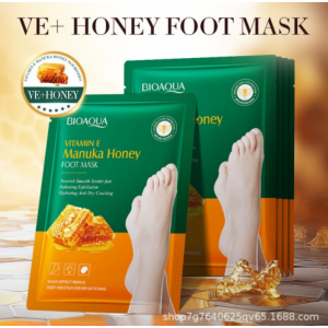 Mascarilla exfoliante y reparadora para pies con miel y vitamina E, hidratación profunda para suavizar talones secos, eliminar asperezas, nutrir la piel y devolver suavidad, ideal para pies agrietados y tratamiento relajante en casa, Mayoreo NO.BQY01598
