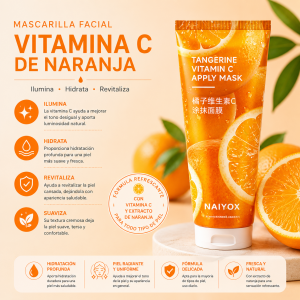 Mascarilla facial de vitamina C de naranja, ideal para hidratar, suavizar e iluminar la piel. Disponible por mayoreo.