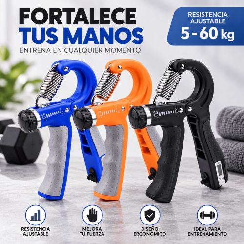 Ejercitador de mano con resistencia ajustable de 5 a 60 kg, mango ergonómico y resorte metálico. Ideal para entrenamiento y fortalecimiento. Disponible por mayoreo. Ejercitador de mano con resistencia ajustable de 5 a 60 kg, mango ergonómico y resorte metálico. Ideal para entrenamiento y fortalecimiento. Disponible por mayoreo.