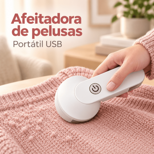 Afeitadora de pelusas portátil USB con diseño compacto y fácil de usar. Ideal para ropa, cobijas, sillones y telas. Disponible por mayoreo.