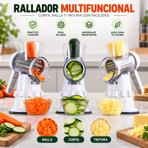 Rallador multifuncional manual para cortar, rallar y triturar verduras, queso, frutas y otros alimentos. Práctico para cocina y venta por mayoreo.
