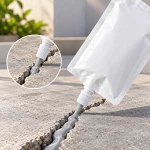 Sellador para grietas y fisuras en práctica bolsa con boquilla aplicadora. Ideal para mantenimiento y reparación de superficies de concreto. Venta por mayoreo.