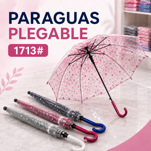 Paraguas plegable con diseño floral transparente. Ideal para uso diario. Venta por mayoreo Paraguas plegable con diseño floral transparente. Ideal para uso diario. Venta por mayoreo