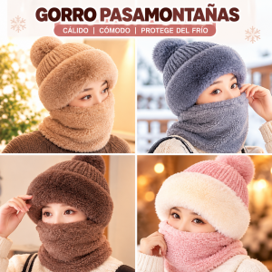 Gorro pasamontañas térmico y afelpado con cobertura para cabeza, rostro y cuello. Ideal para protegerse del frío durante el invierno. Venta por mayoreo.