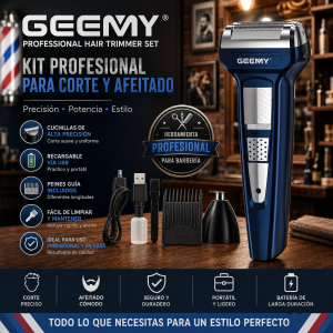 Kit Profesional Geemy GM-6582 para Corte y Afeitado Recargable USB por Mayoreo