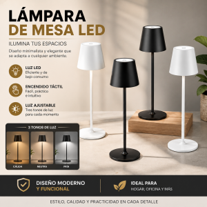 Lámpara de mesa LED moderna con encendido táctil y luz ajustable. Ideal para hogar, oficina, escritorio, recámara o negocio. Venta por mayoreo.