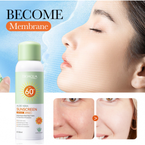 Protector solar en spray Bioaqua Aloe Vera alta protección contra rayos, fórmula reparadora con extracto de aloe, hidratante y refrescante, ideal para uso diario en rostro y cuerpo, acabado ligero y apto para piel sensible 150 ml, Mayoreo NO.BQY33208