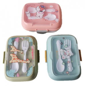 Loncheras Infantiles con Cubiertos Integrados – Set de 3 Diseños Tiernos y Coloridos para Niños, Mayoreo YD015