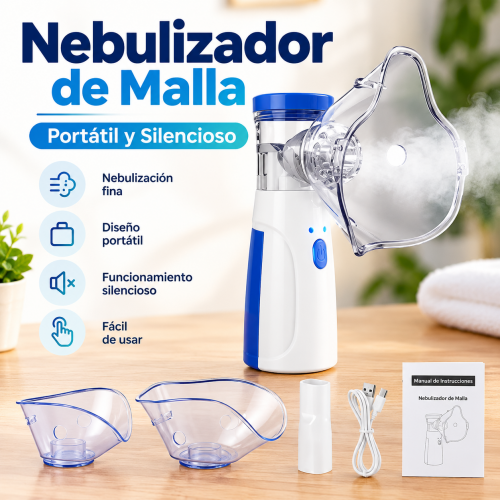 Nebulizador de malla portátil con mascarillas y accesorios. Diseño compacto, práctico y fácil de transportar. Disponible para venta por mayoreo. Nebulizador de malla portátil con mascarillas y accesorios. Diseño compacto, práctico y fácil de transportar. Disponible para venta por mayoreo.