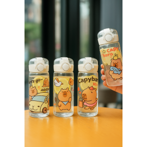 Botella de agua Capybara con boquilla y popote, diseño infantil divertido, ideal para escuela, paseos y uso diario, Mayoreo 6131