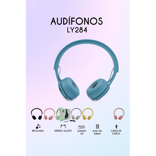 Audífonos alámbricos con diadema ajustable, sonido HD, plug de 3.5 mm y diseño ligero, ideales para uso diario en música, llamadas y entretenimiento, Mayoreo LY284