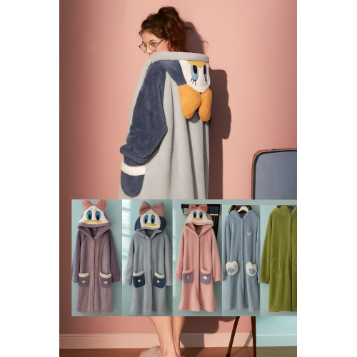 Bata pijama afelpada con capucha de dibujos animados para mujer, diseño de animalitos con orejas y bolsillos, manta sudadera térmica tipo cobija, ideal para invierno, dormir y estar en casa, varias tallas y colores disponibles, Mayoreo 883284