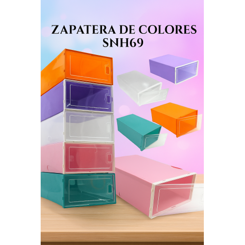 Zapatera de Colores, Caja Organizadora de Plástico Transparente y Apilable para Calzado, Estuche Resistente con Puerta Frontal Abatible, Ahorro de Espacio en Closet y Hogar 33*23*14cm, Mayoreo SNH69