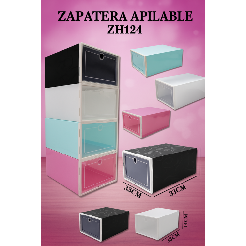 Zapatera Apilable, Caja Organizadora de Plástico para Calzado, Estuche Transparente Resistente con Puerta Frontal Abatible, Ahorro de Espacio para Closet, Armario y Hogar, Disponible en Colores Variados 24*33*14cm de plástico, Mayoreo ZH124