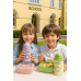 Set de lonchera infantil cuadrada con termo y cubiertos incluidos, diseño kawaii de caricatura, colores surtidos (verde, rosa, morado y beige), hermético, portátil y reutilizable, ideal para escuela, guardería y picnic, Mayoreo YD035