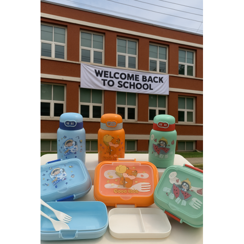 Set infantil de loncheras escolares con compartimentos y botellas térmicas, kit de lunch box portátil con cubiertos y diseños coloridos para niños, ideal para escuela, guardería y viajes, Mayoreo YD060 