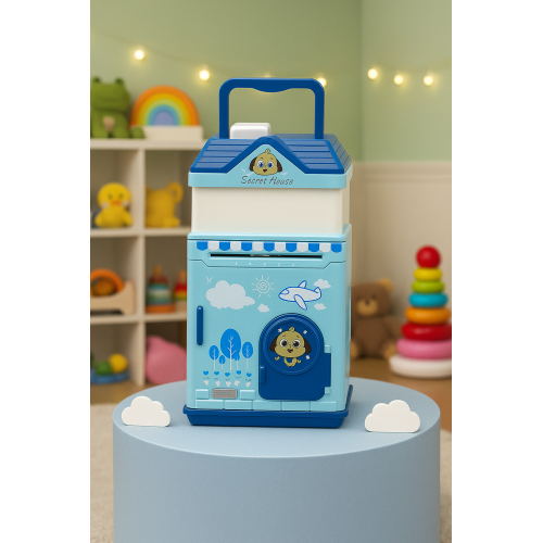 Cajero automático infantil en forma de casita con luces RGB, alcancía electrónica para niños que acepta billetes y monedas, juguete educativo portátil ideal para fomentar el ahorro y regalar, Mayoreo ATM59