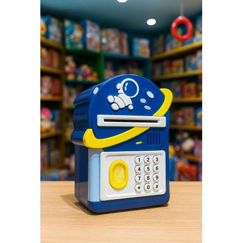Cajero automático infantil Space Odyssey con diseño espacial, alcancía electrónica educativa que acepta billetes y monedas, juguete interactivo con teclado y lector digital ideal para fomentar el ahorro en niños, Mayoreo ATM68