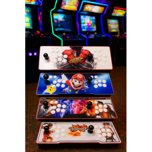Tablero arcade retro doble con luz LED y 2 joysticks, consola de videojuegos clásica para conectar por HDMI, USB o VGA con más de 3000 juegos preinstalados, ideal para entretenimiento en casa y coleccionistas, Mayoreo AR73