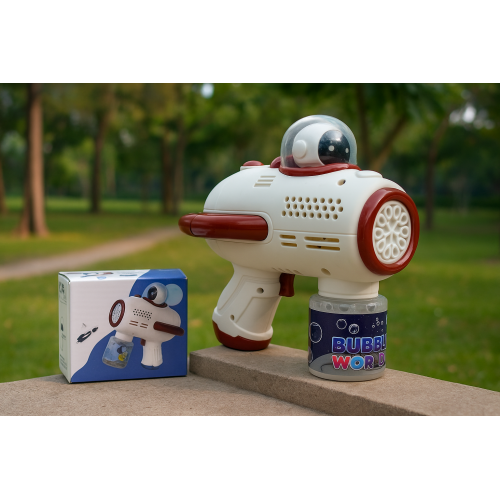 Pistola lanzaburbujas eléctrica diseño nave espacial, con luces LED y sonido, incluye líquido para burbujas, juguete interactivo y divertido para niños, ideal para fiestas, exteriores y regalo creativo, Mayoreo TOY891