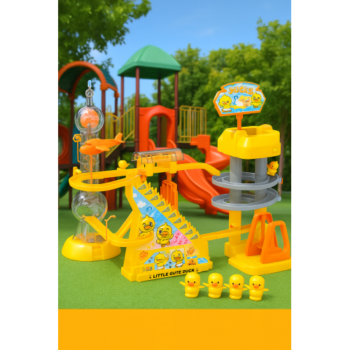 Juego interactivo de pista con patitos automáticos, escalera eléctrica con luces y música, juguete educativo y divertido para niños, ideal para desarrollo de coordinación y regalo creativo 56*36*37cm, Mayoreo TOY790