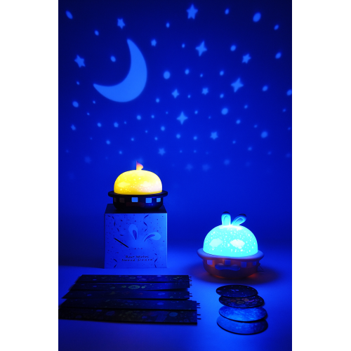 Proyector lámpara infantil LED con diseño de sombrero mágico y orejas de conejo, luz nocturna decorativa con proyección de estrellas y planetas, música integrada, ideal para dormitorio de niños, regalo creativo, Mayoreo SD75