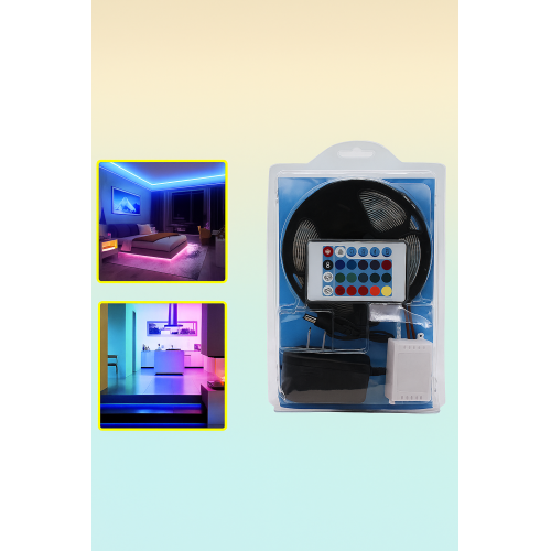 Tira de luces LED RGB 5 metros con control remoto de 24 botones, iluminación decorativa multicolor para recámaras, salas, cocinas, bares y eventos, Mayoreo LED586
