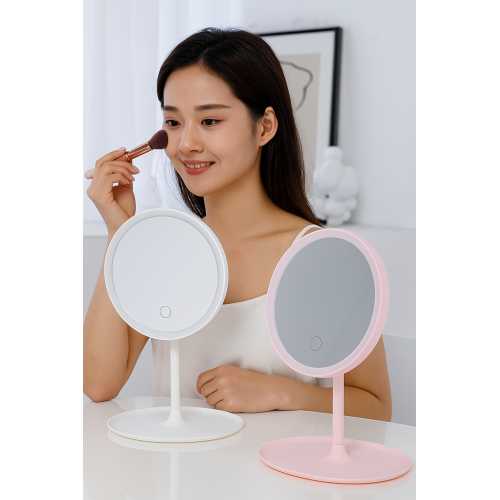 Espejo de tocador con luz LED táctil regulable, diseño ovalado portátil con base organizadora para maquillaje y cuidado personal, Mayoreo WSM-2595