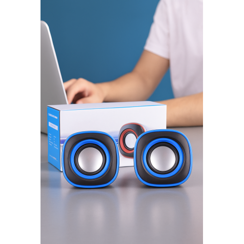 Bocinas estéreo 2.0 multimedia para computadora y laptop, diseño compacto con conexión USB, sonido nítido con graves mejorados ideales para música, juegos y oficina, Mayoreo DNX-5202
