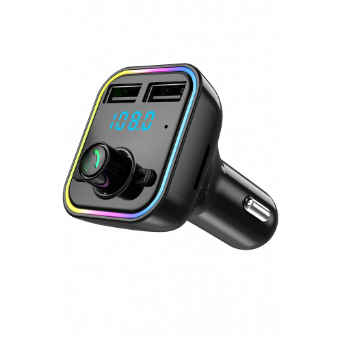 Transmisor FM Bluetooth para carro con pantalla digital y botón multifunción, doble puerto USB de carga rápida 3.1A, manos libres y reproductor de música con luces LED, Mayoreo XO-8170