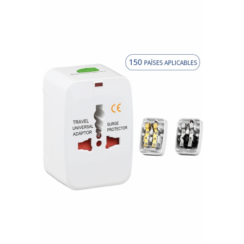 Adaptador de viaje universal con protector de voltaje, compatible en más de 150 países, incluye estándar EU, UK, US y AU para cargar dispositivos electrónicos, Mayoreo ZJT-8101