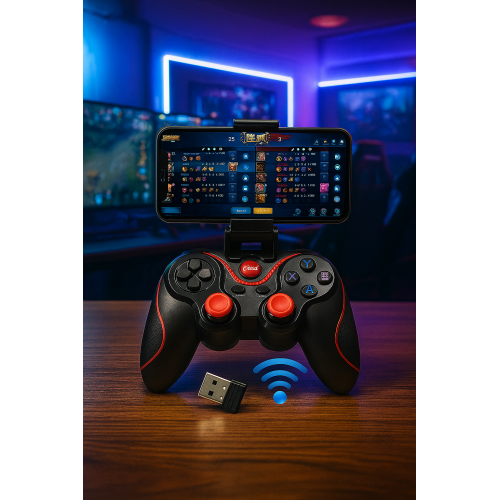 Control inalámbrico gamer con soporte para celular y receptor USB, compatible con PC, TV Box, Android, iOS y consolas, mando ergonómico con vibración dual y batería recargable, Mayoreo TO-1510