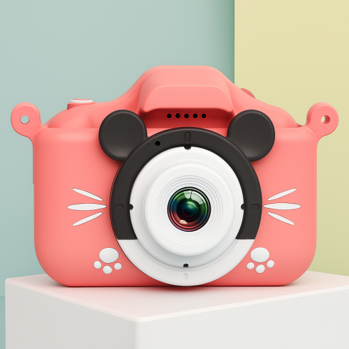 Cámara infantil digital con carcasa de orejitas y diseño animal, pantalla a color, funciones de foto y video, ideal como regalo creativo para niños y niñas, Colores azul y rosa, Mayoreo ZXJ-2022