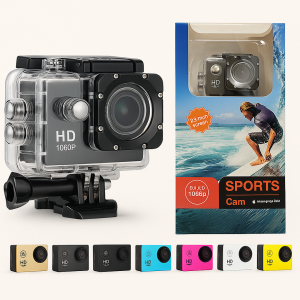 Cámara deportiva HD 1080P ideal para grabar deportes extremos, viajes y actividades al aire libre. Perfecta para capturar video y fotos en alta definición. Venta por mayoreo CL-1080P