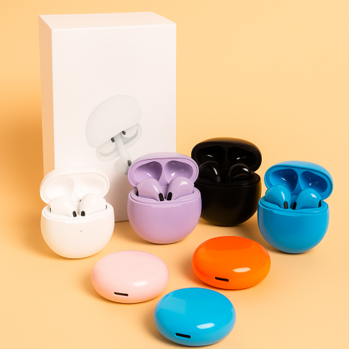 Audífonos inalámbricos Bluetooth Pro 6 con estuche de carga redondo, sonido estéreo de alta calidad, micrófono manos libres, conexión rápida y colores variados, Compatibles Android y iOS, mayoreo TR-6010