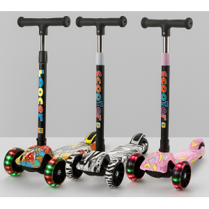 Patín scooter infantil plegable de 3 ruedas con luces LED y altura ajustable, ideal para niños y niñas de 1 a 12 años, diseño resistente, base antideslizante y ruedas anchas silenciosas, patín de equilibrio y diversión segura, Mayoreo 518- 1