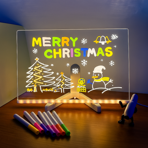 Pizarra acrílica luminosa LED para dibujar y escribir con plumones de colores, tablero creativo infantil tipo DIY con luz brillante y base estable, ideal para niños, decoración, arte y aprendizaje divertido JS01-L