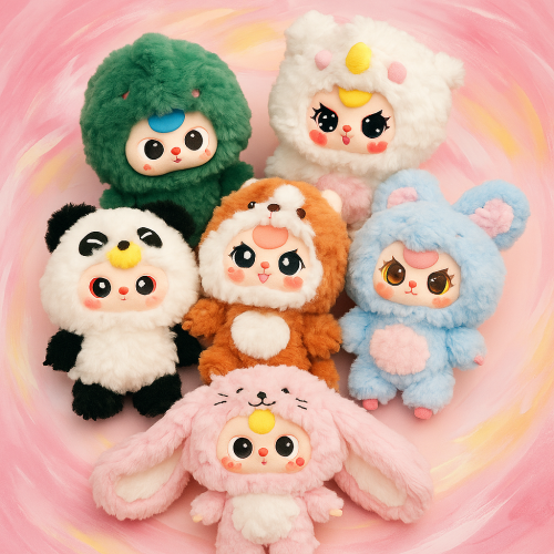 Muñeco peluche kawaii disfraz de animalito, diseño tierno y colorido de panda, conejo, zorrito y más, juguete suave ideal para regalo, decoración o colección, Mayoreo 2505