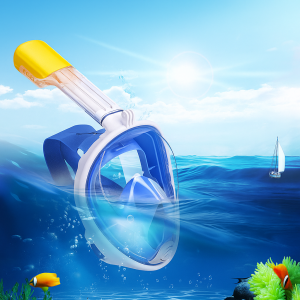 Máscara de snorkel de cara completa con tubo respirador, diseño antivaho y antifugas para buceo y natación, visor panorámico 180° con entrada de aire superior, Mayoreo 001 3D