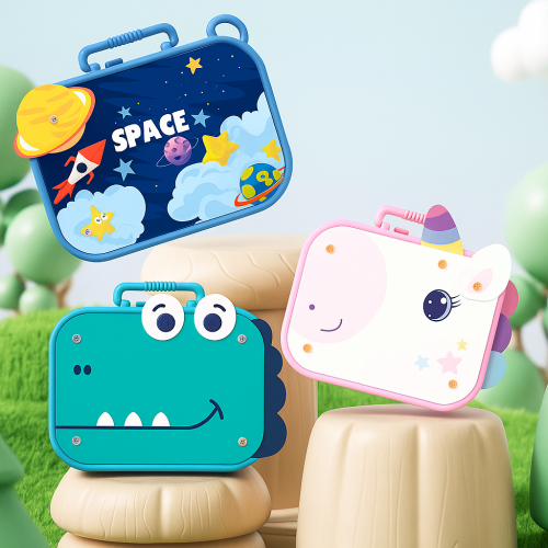 Maletín infantil temático de dinosaurio, unicornio y espacio, juego educativo creativo 2D/3D tipo DIY, caja portátil con piezas para ensamblar y desarrollar la imaginación de los niños, Mayoreo 2-H321-213