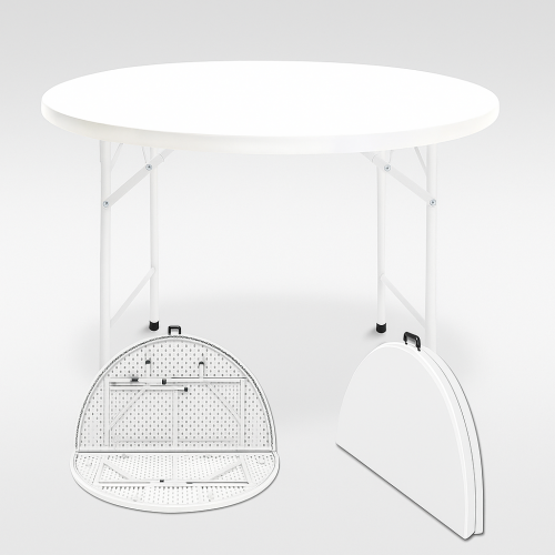 Mesa redonda plegable de plástico resistente con estructura metálica de 1.22cm para 6 a 8 personas, diseño portátil tipo maleta con asa, ideal para eventos, banquetes, fiestas o uso en exteriores, Mayoreo 15353-2 Mesa redonda plegable de plástico resistente con estructura metálica de 1.22cm para 6 a 8 personas, diseño portátil tipo maleta con asa, ideal para eventos, banquetes, fiestas o uso en exteriores, Mayoreo 15353-2