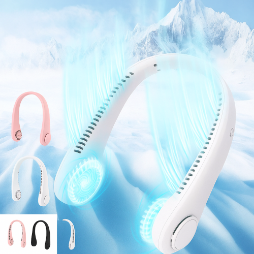 Ventilador colgante portátil recargable USB con doble turbina, diseño ergonómico tipo auricular, manos libres, silencioso y ajustable, ideal para deportes, oficina o viajes, Mayoreo 17273-18